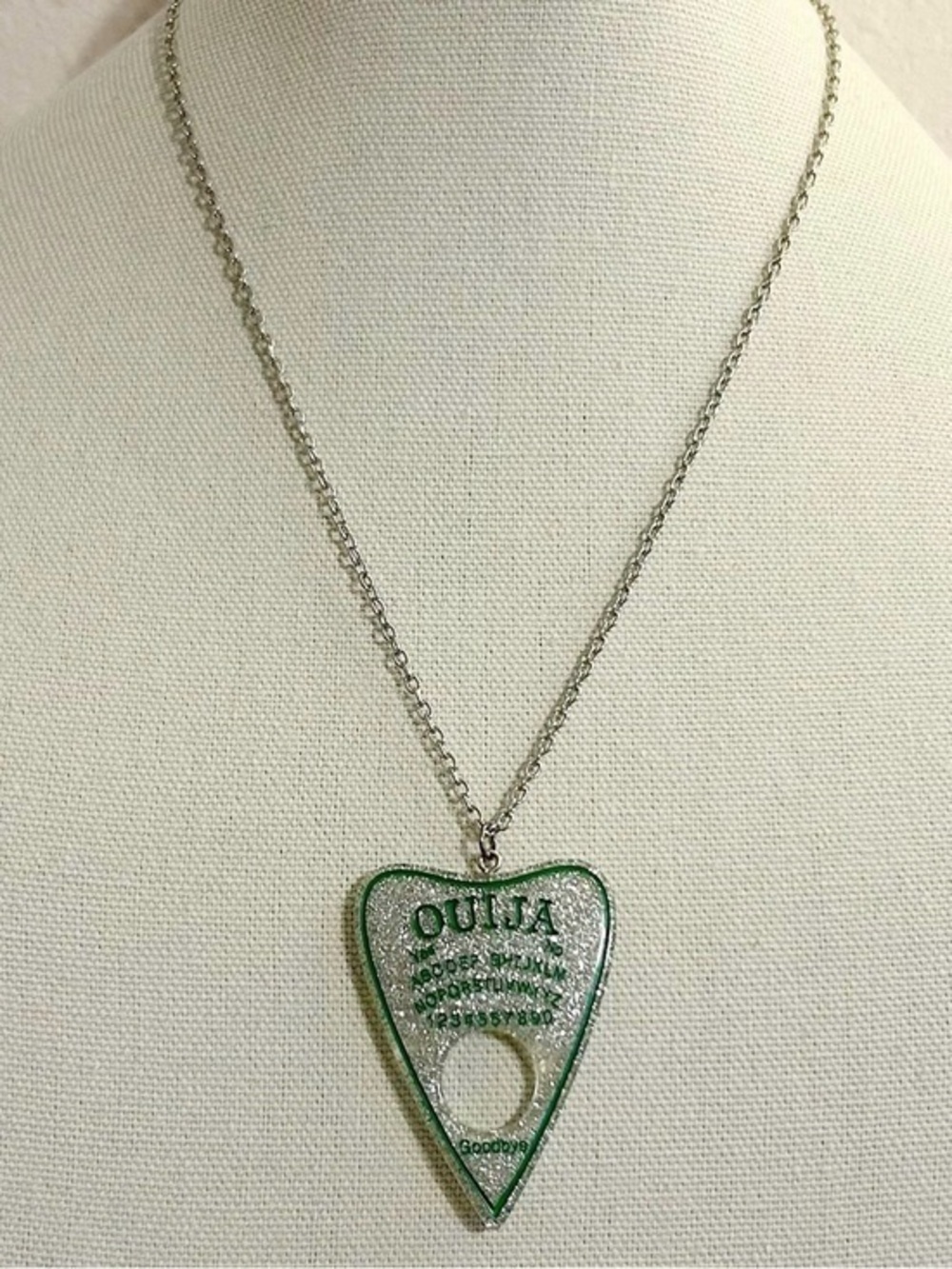 Ouija Planchette Pendant Necklace in Green and Silver